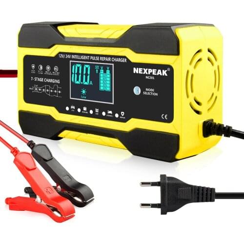 12V 24V 10A Automatic Smart Battery Charger, 7-stage Car Battery Charger for GEL WET AGM LED Display Car Auto Battery Charger