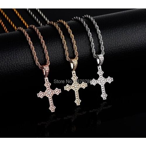 Cross Necklace Pendant Gold Plated Cubic Ice Out Cross Chain Punk Hip Hop Jewelry for men women