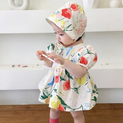 Baby Girls Romper Clothes 2Pcs Princess Romper With Hat Cotton Newborn Floral Toddler Twin Girls Clothes