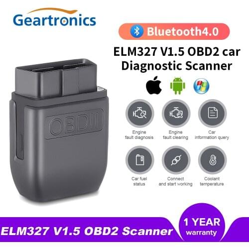 Geartronics ELM327 V1.5 Bluetooth 4.0 OBD2 Scanner ELM 327 OBD 2 Car Diagnostic Tool OBDII Reader For IOS Android PC Black