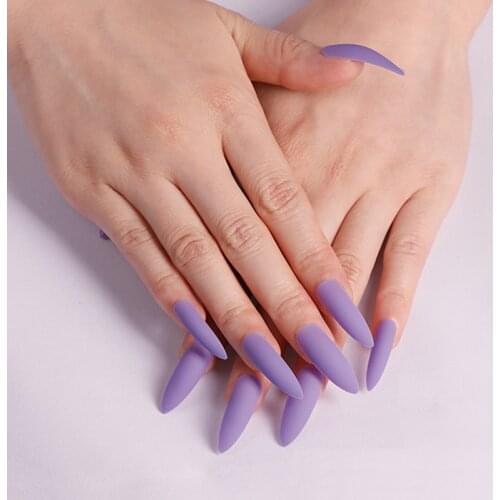 24pcs/set Long Matte Fake Nails Women Salon European Stiletto False Nails Full Finished Artificial Nail Art Tips with Glue