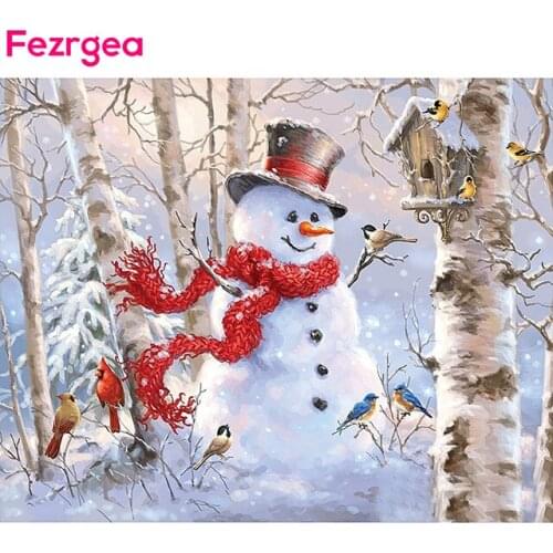 Fezrge 5D DIY Diamond Painting Christmas snowman Full Square Drill Cross Stitch Mosaic Embroidery Christmas Decoration For Home