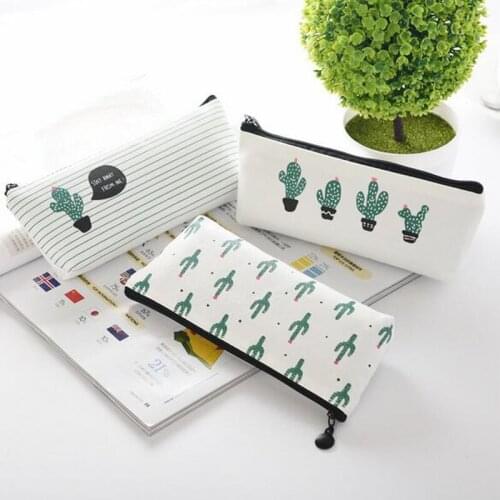 1 Pc Cactus Canvas School Pencil Case Kawaii Pencil Bag School Office Supply For Kids Gift