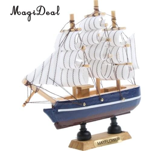 Homyl Mediterranean Style Handmade Wooden Sailboat Model Decor Boat Gifts 14cm