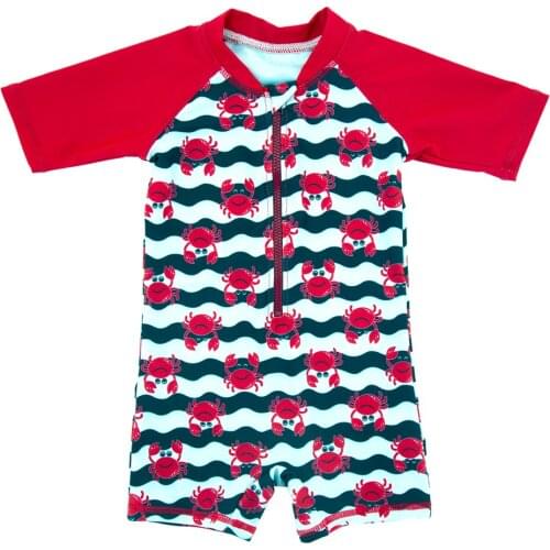 Kavkas Summer Boy Swimsuit Cartoon Crab Printing One Piece Swimwear Beach Clothes Surfsuit плавки для мальчика