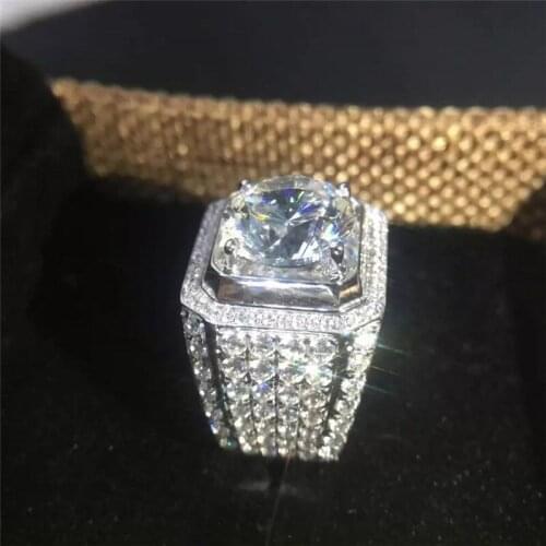 Choucong Solitaire Male Ring 925 Sterling Silver 10mm AAAAA Sona cz Statement Party Wedding Band Rings For Men Fashion Jewelry