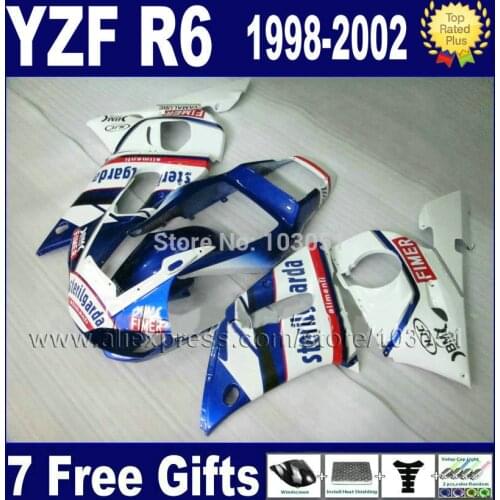 Custom motorcycle fairings kit for YAMAHA YZF R6 1998 1999 2001 2002 white blue R6 02 01 00 99 98 body Fairing kits