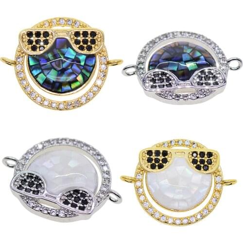 Diamante FACE Rhinestone Crystal Connector Charms with Natural Shell for Jewelry Making Crafting Supply