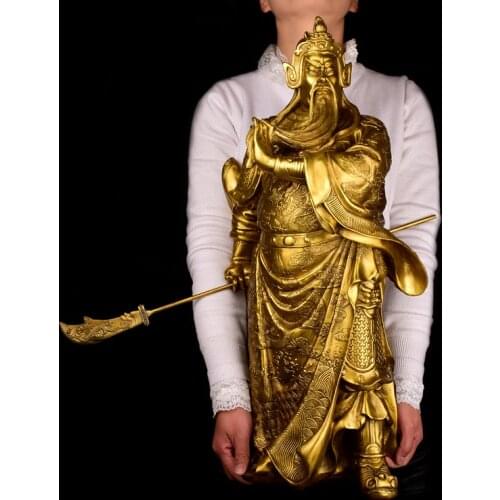60CM # SHOP STORE COMPANY HOME EFFICACIOUS TALISMAN PROTECTION-MONEY DRAWING MARTIAL GOD OF WEALTH GUAN GONG GUANDI BRASS STATUE
