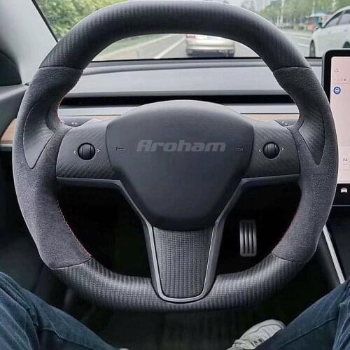 Matte Carbon Fiber With Leather Racing Steering Wheel Replacement Car Parts For Tesla Model 3 2017 2018 2019 2020 2021