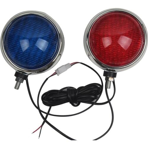 Motorcycle Round Front Flashing Lamp LED Red Blue Strobe Lights for 12V Patrol Car Police