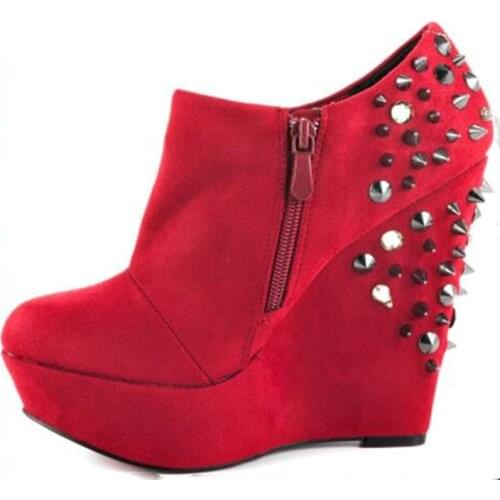 SHOFOO shoes,Fashion womens shoes, suede, about 14.5cm wedge shoes, round toe pumps, ladies' banquet shoes. SIZE:34-45