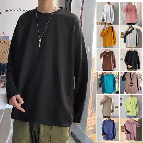 Autumn Winter New Cotton Soft Long Sleeved T Shirts Korea Fashion White Black Yellow Daily Casual Harajuku Plain Tops Tees