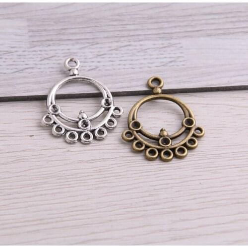 SWEET BELL 40pcs 22*27mm Two Color Zinc Alloy Necklace Charm Jewelry DIY Hollow Round Connector Pendant Necklace
