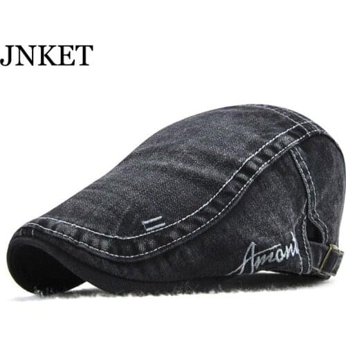 JNKET Casual Beret Hat Men Women Embroidery Flat Caps Washed Fabric Peaked Cap Outdoor Sunhat Casquette Duckbill Cap