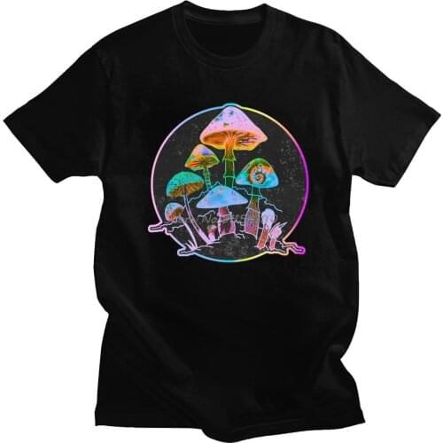 Garden Of Shrooms T Shirt for Men Soft Cotton Leisure T-shirt O-neck Short Sleeves Psylocybin Mushrooms Tee Tops Fitted Clothing