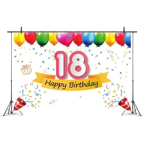 Happy 18 Birthday with Balloon Backdrop Photography Background Photo Booth Studio Decor