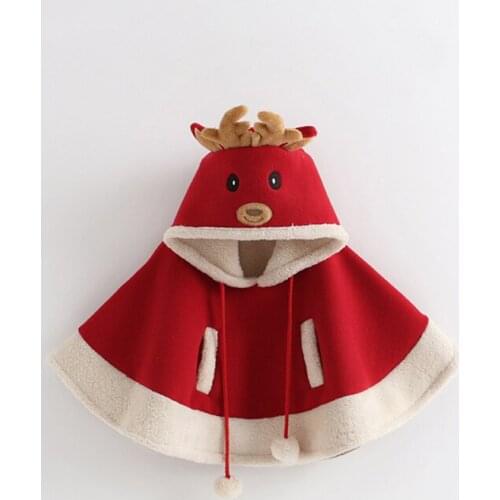 Happy Christmas girls cape cartoon elk design hooded baby cloak thick toddler girls jackets coat clothing children outwear warm