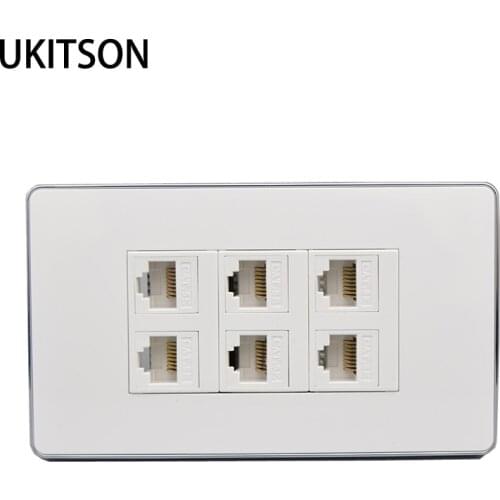 Six Ports Network Plug RJ45 CAT5E CAT6 Internet Ethernet Wall Faceplate For Xiaomi TV PS4 Connector