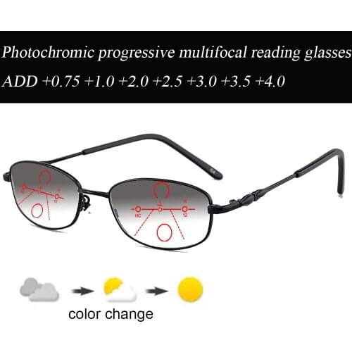 Ultralight Photochromic Gray Progressive Multifocal Reading Glasses for Business Women+1.0 +1.5 +1.75 +2.0 +2.5 +3 +3.5 +4