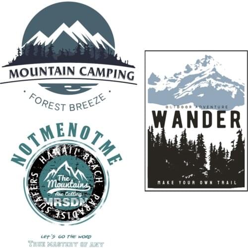 Moutain camping hiking patch iron on Transfer Hot heat Applique thermal Stickers on clothing parches for clothes jacket stripe