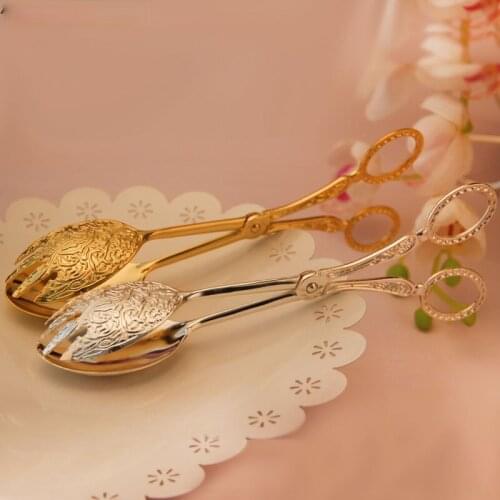 Nordic Home Goods Creative Carved Cake Clip Wedding Gold-plated Food Tableware Banquet Metal Pastry Dinner Clip Scissors Handle