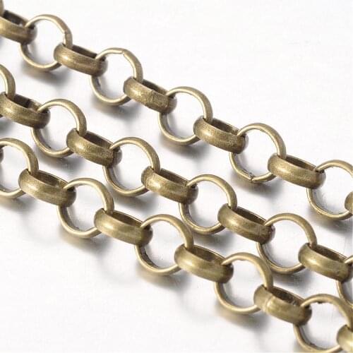 50 m Iron Cross Chains, Rolo Chains, Lead Free and Nickel Free, Round, Antique Bronze, Link: 7mm in diameter, 2mm thick