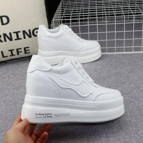 2021 Women Sneakers Casual Platform Trainers White Shoes 10CM Heels Autumn Wedges Breathable Woman Height Increasing Shoes