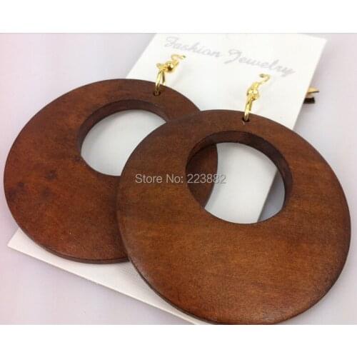 6pairs/lot Free shipping/5cm Fashion Lady Round Wooden Earrings Coffee Jewelry Gift 5pairs/lot