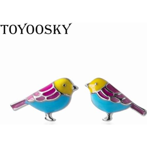 TOYOOSKY 100% 925 Sterling Silver Matte Little Bird Stud Earrings For Women Prevent Allergy Girl Fashion Jewelry Gift