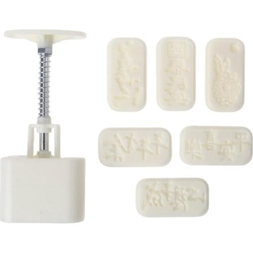 1 Set Chinese Blessings Pineapple Cake Mooncake Molds Hand-Pressure 6 Stamps Traditional Mooncake Molds for Mid-Autumn DIY