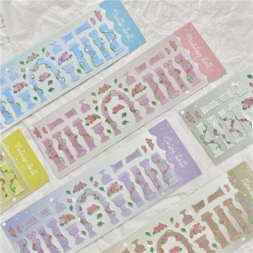 1pc Korean Ins Laser Roman Column Rose Flower Sticker Scrapbooking Diary Photo Album Stationery Hand Account Decoration Stickers