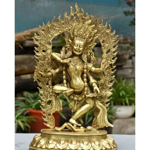 15" Tibet Buddhism Temple Bronze 4 Arms Vajravarahi Dorje Phakmo Buddha Statue
