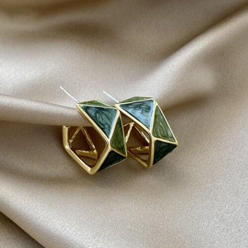 2021 New High-Grade Green Drop Glaze Geometric Dangle Earrings Korean Fashion Irregular C-shaped Stud For Woman Party Jewelry