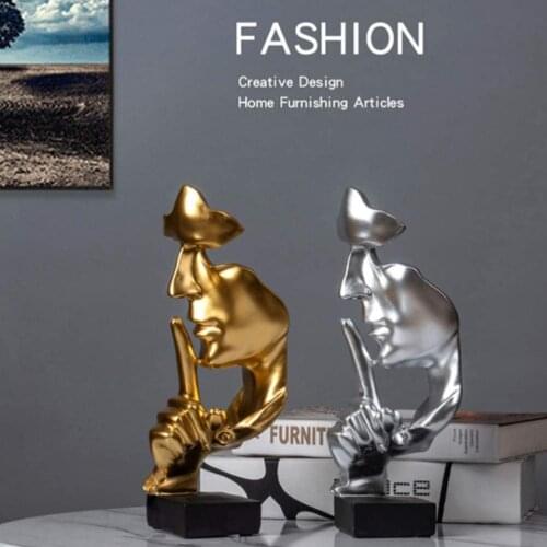 3D Silent Abstract Sculptures Ornaments Nordic "Silence is Gold" Resin Statue Home Decoration Modern Desktop Art Decoration