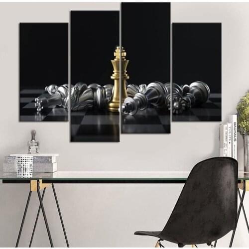 No Framed 4 Pcs Chess King Wins Study Room Wall Art Canvas Posters Pictures Paintings Kitchen Home Decor Decorations Accessories
