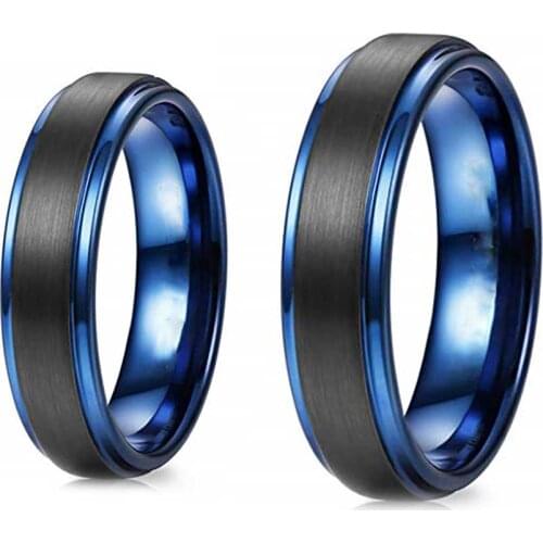 6MM 8MM Blue Matte Tungsten Carbide Stylish Wedding Band Engagement Ring Valentines Day Gift Jewelry For lovers