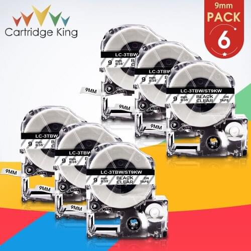 6PK ST9KW Black on Clear 9mm*8m Label Tape Compatible for Epson KingJim C410 LW-400 LW-400L LW-K400L Tepra PRO Label Print Maker