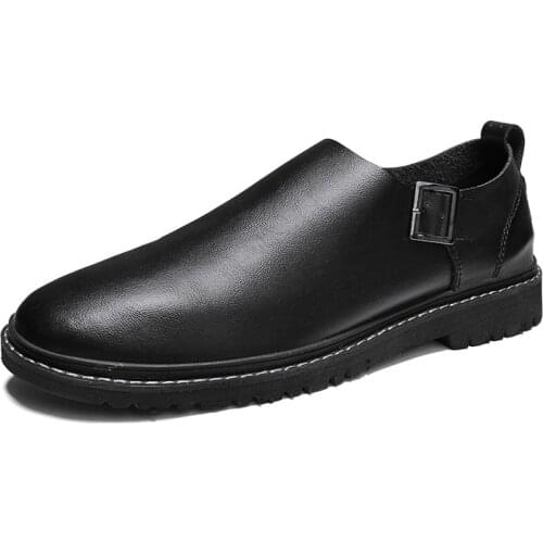 Brand Men Leather Formal Business Shoes Male Office Work Flat Shoes Buckle Decoration Loafers Breathable Party Wedding Shoes