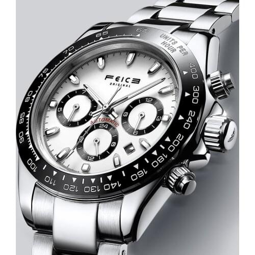 FEICE Automatic Mechanical Mens Watch Multifunctional Calendar Wristwatch Stainless Steel Strap Waterproof Watch Ø39mm FM023