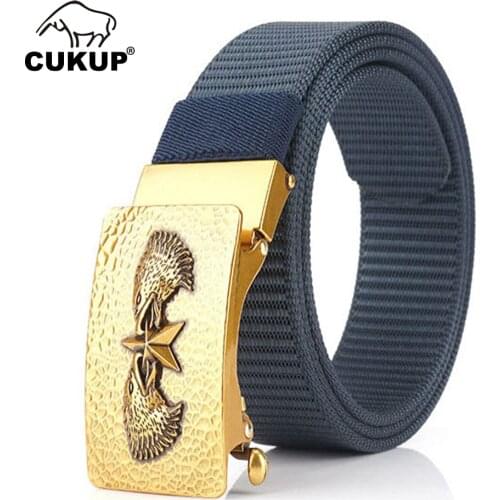 CUKUP 2020 New Unique Design Zinc Alloy Bird Head Buckles Metal Belts Quality Nylon Belt Canvas Belt for Men 3.5cm Width CBCK165