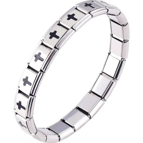 Women Jewelry Black Cross Elastic Energy Magnetic Germanium Italian Charm Bracelet New Fashion Stainless Steel Gift ST13