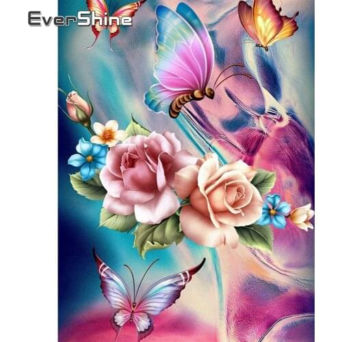 EverShine Diamond Painting Flowers Cross Stitch 5D Diamond Embroidery Rose New Arrival Butterfly Picture Of Rhinestones Wall Art