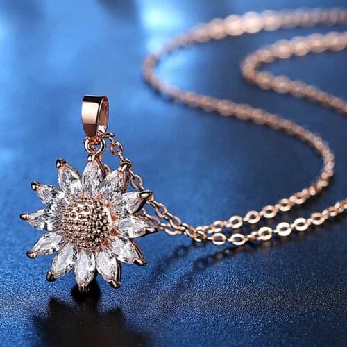 Brand Charm Necklace Silver / Rose Gold Crystal Pendant and Chain Sun Flower Inlay Crystal Lady Jewelry Beautiful Womens Gift