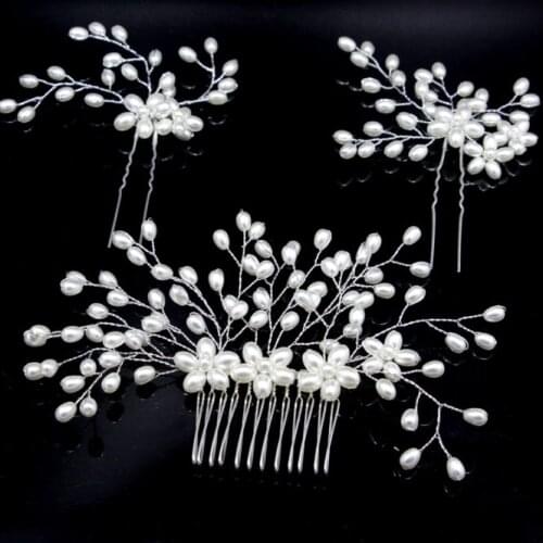 2020 Pearls Gold Bride Wedding Hair Comb Bridal Hair Pins Clips Women Hair Jewelry Accessories Handmade Headpieces