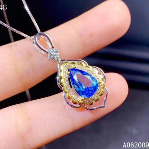 KJJEAXCMY fine jewelry 925 Sterling Silver inlaid natural blue topaz lovely girl new Pendant Necklace support test