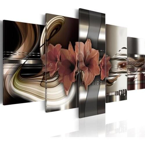 Painting Lily Flowers Full Round Drill Diamond 5D Embroidery Cross Stitch 5 Pcs Picture Floral Mosaic Wall Art Home Decor Gift