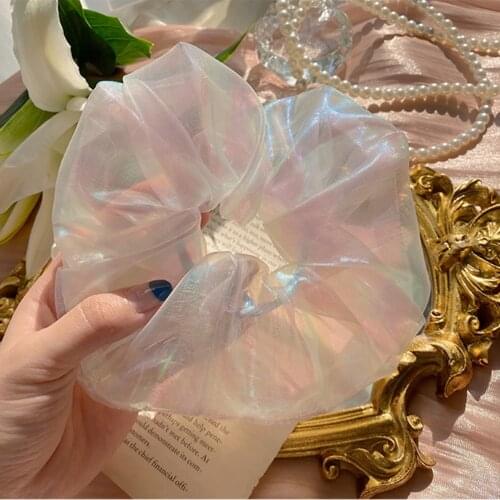 Korean Oversized Premium Shiny Organza Hair Scrunchies Statement Solid Transparent Hair Band Women Fashion Hair Rope Headdress