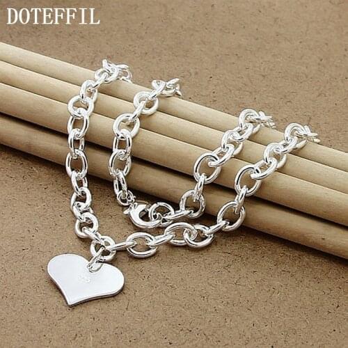 DOTEFFIL 925 Sterling Silver Love Heart Pendant 18 Inch Chain Necklace For Women Wedding Engagement Fashion Jewelry