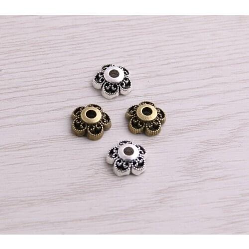 SWEET BELL 120pcs 4*10*10mm Two Color Retro Bead Caps Charm Hollow Flower Pendants Jewelry Accessories DIY Receptacle Charms